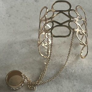 Avon Hand Chain Gold Cuff Bracelet with Chain and Ring